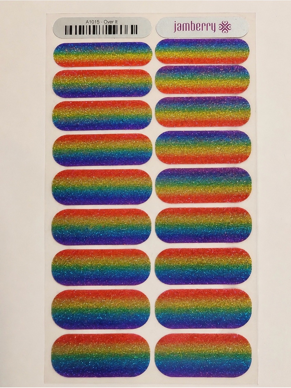 Retired Jamberry ‘Over It’ Glitter Rainbow Nail Wraps - A1015 - Full Sheet